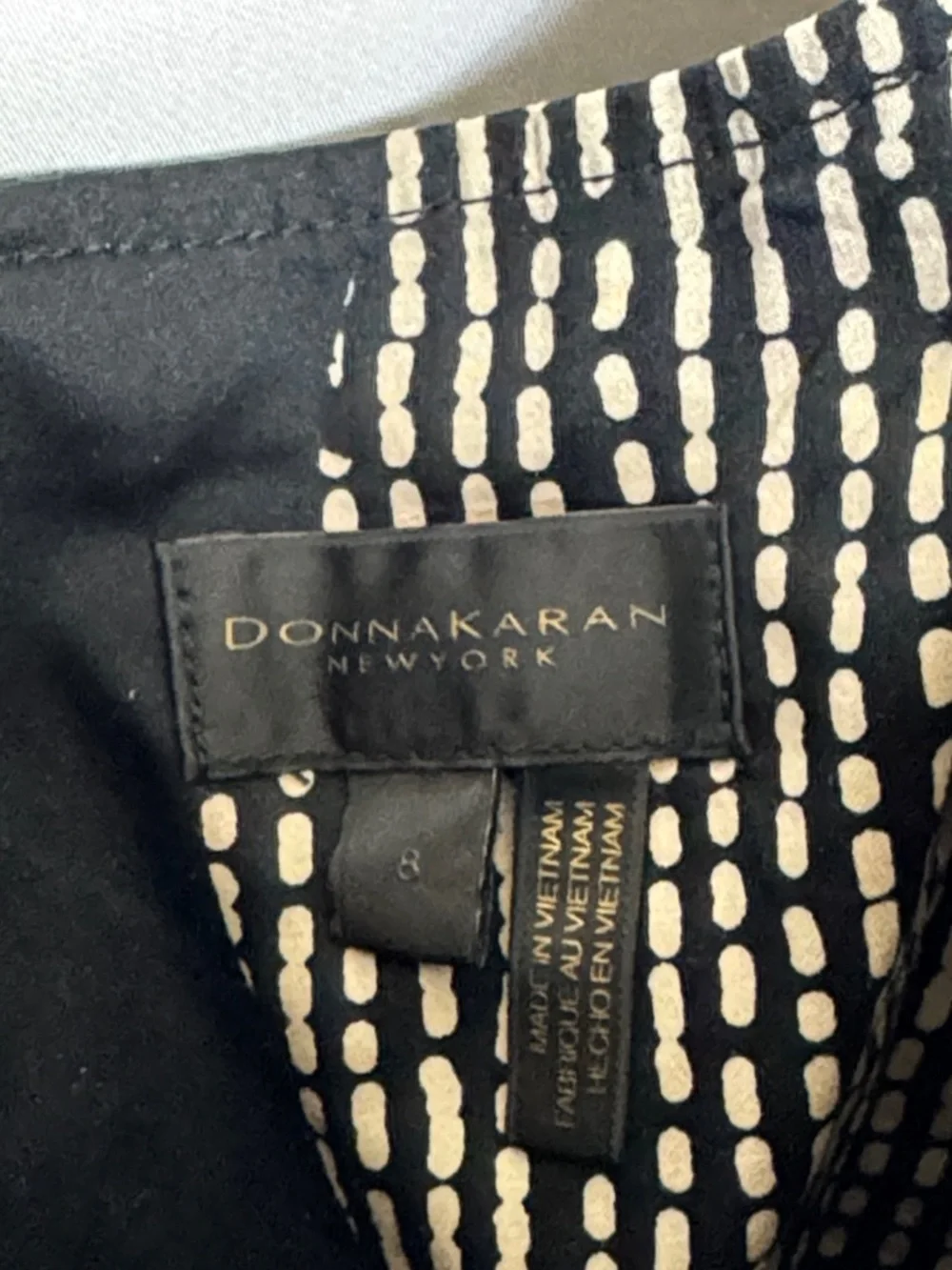 Donna Karan New York Cotton Sleeveless Belted Midi Dress Size 8 Black Tan - Picture 13 of 16